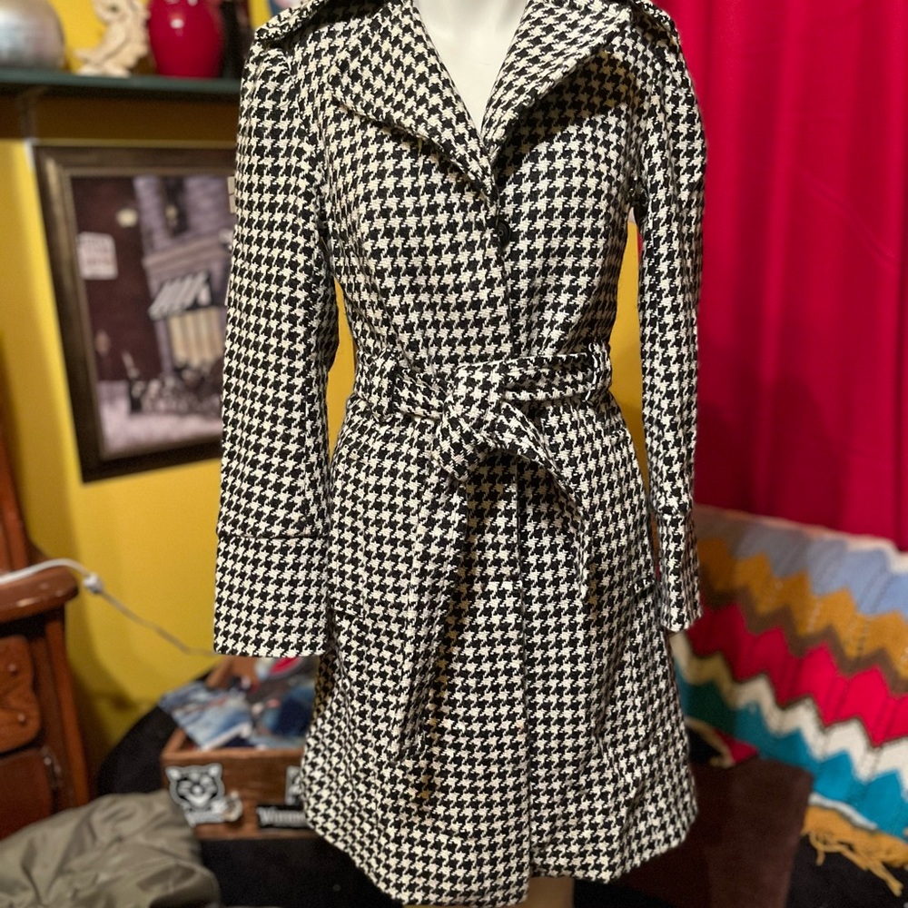 Ben Sherman Black and White Houndstooth Coat